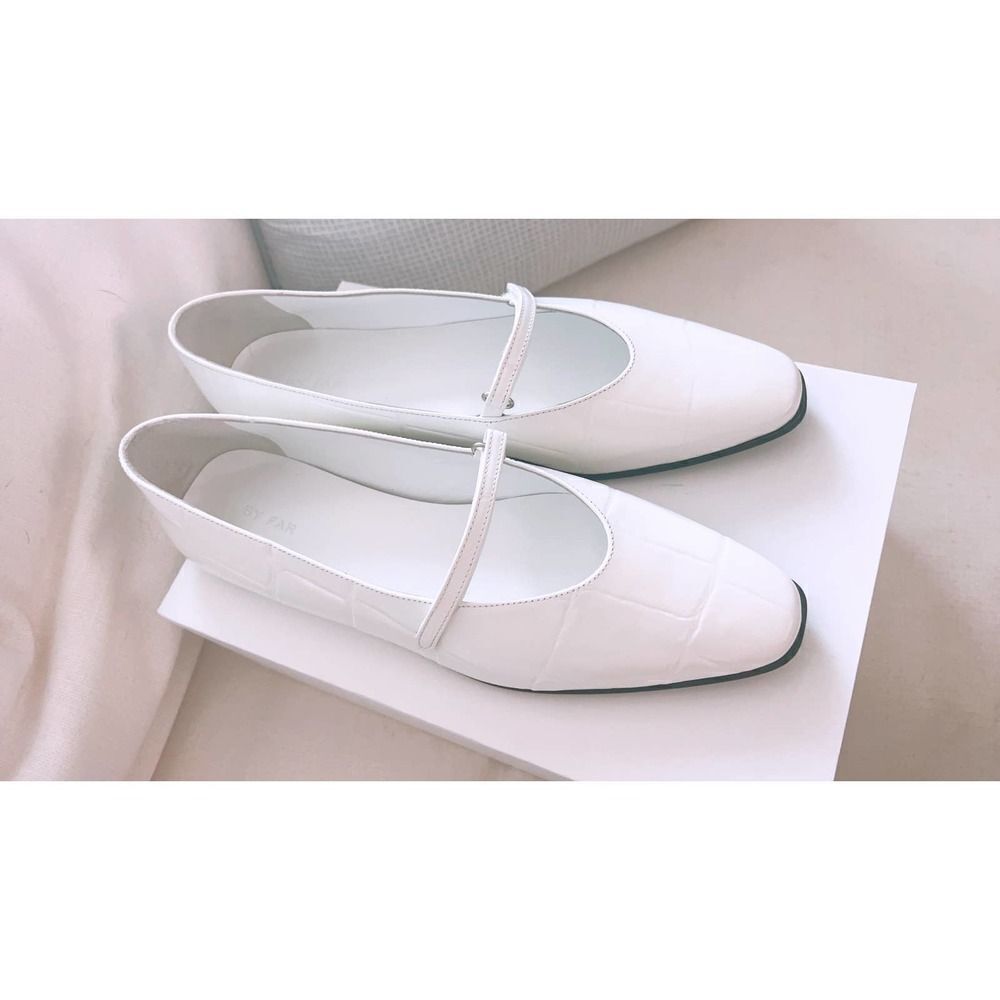 BY FAR Molly Maxi Croco Embossed ballet Leather Flat white 40